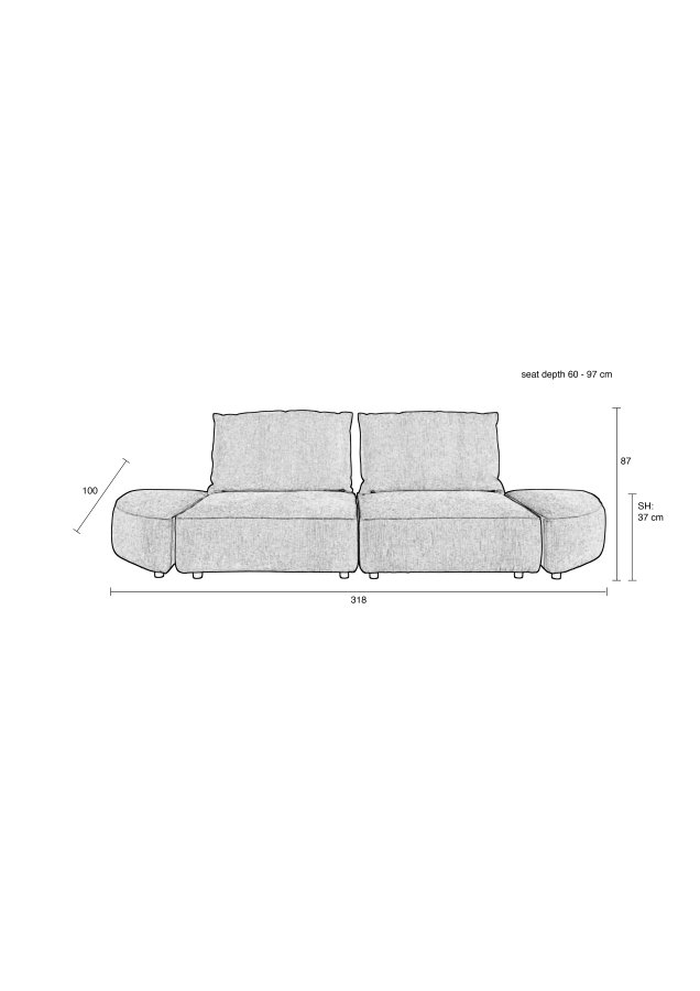ZUIVER Hunter 3-seters sofa - ekte flyel og plast
