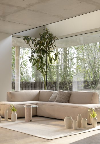 ZUIVER Fed Freddy Rib hjrnesofa, venstre - naturlig flyels polyester og plast