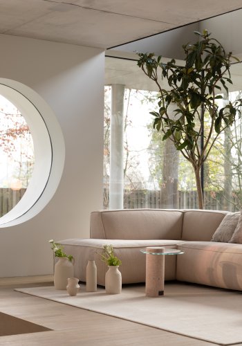 ZUIVER Fed Freddy Rib hjrnesofa, venstre - naturlig flyels polyester og plast