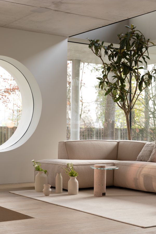 ZUIVER Fed Freddy Rib hjrnesofa, venstre - naturlig flyels polyester og plast