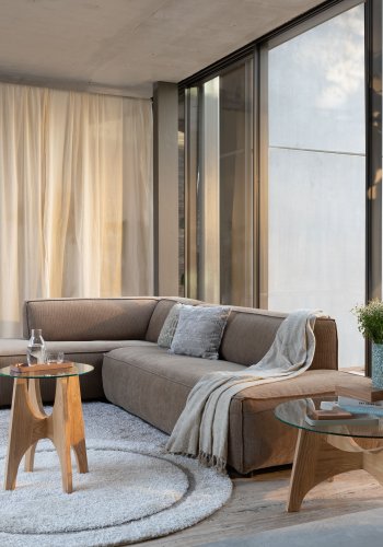 ZUIVER Fed Freddy Rib hjrnesofa, venstre - karamell flyels polyester og plast