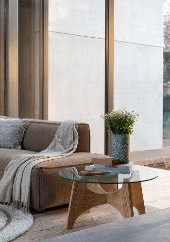 ZUIVER Fed Freddy Rib hjrnesofa, Hyre - karamell flyels polyester og plast