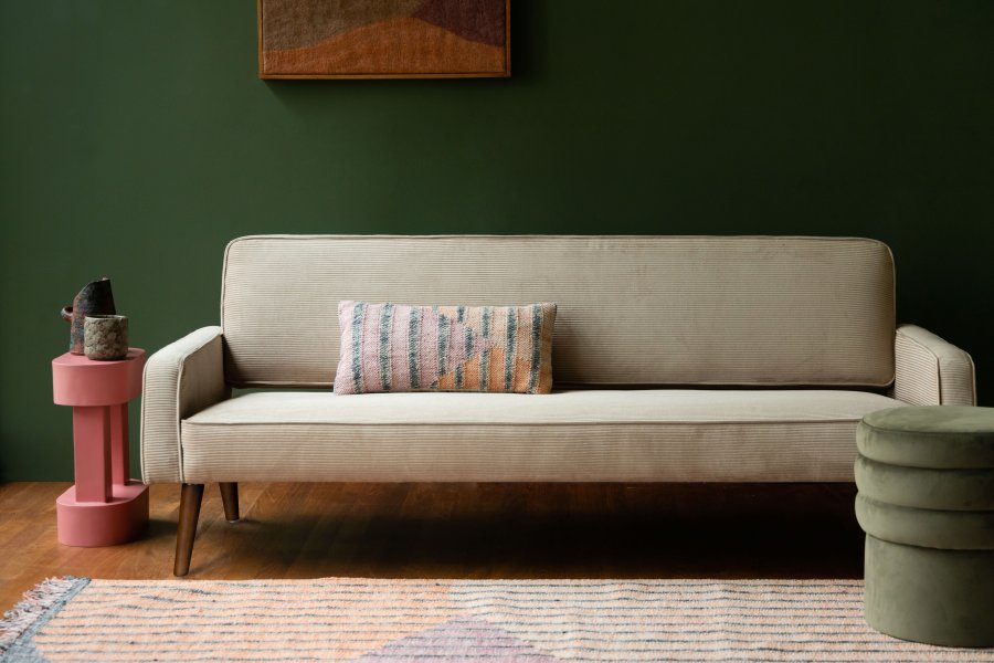 DUTCHBONE Preston sofa - beige flyelsstoff og brunt gummitre