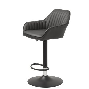 Brooks barstol, m. ryggstöd, armstöd, fotstöd och gaslyft - mörkgr PU och svart metall