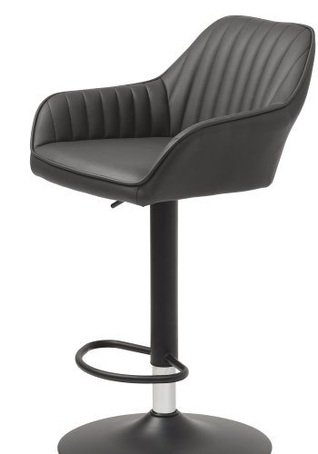 Brooks Barhocker mit Rückenlehne, Armlehnen, Fußstütze und Gasdruckfeder – dunkelgraues PU und schwarzes Metall