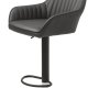 Brooks Barhocker mit Rückenlehne, Armlehnen, Fußstütze und Gasdruckfeder – dunkelgraues PU und schwarzes Metall