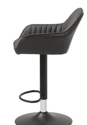 Brooks Barhocker mit Rückenlehne, Armlehnen, Fußstütze und Gasdruckfeder – dunkelgraues PU und schwarzes Metall