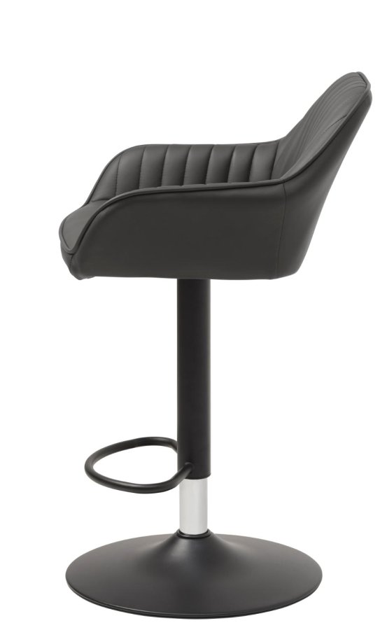 Brooks Barhocker mit Rückenlehne, Armlehnen, Fußstütze und Gasdruckfeder – dunkelgraues PU und schwarzes Metall