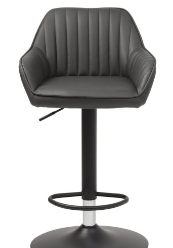 Brooks Barhocker mit Rückenlehne, Armlehnen, Fußstütze und Gasdruckfeder – dunkelgraues PU und schwarzes Metall