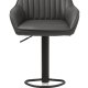 Brooks Barhocker mit Rückenlehne, Armlehnen, Fußstütze und Gasdruckfeder – dunkelgraues PU und schwarzes Metall