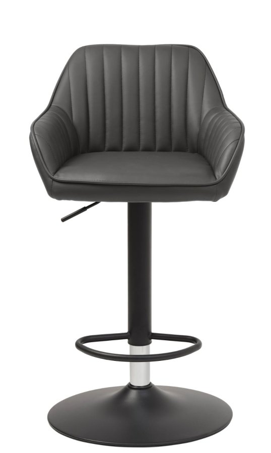 Brooks Barhocker mit Rückenlehne, Armlehnen, Fußstütze und Gasdruckfeder – dunkelgraues PU und schwarzes Metall
