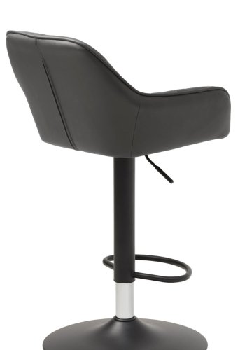 Brooks Barhocker mit Rückenlehne, Armlehnen, Fußstütze und Gasdruckfeder – dunkelgraues PU und schwarzes Metall
