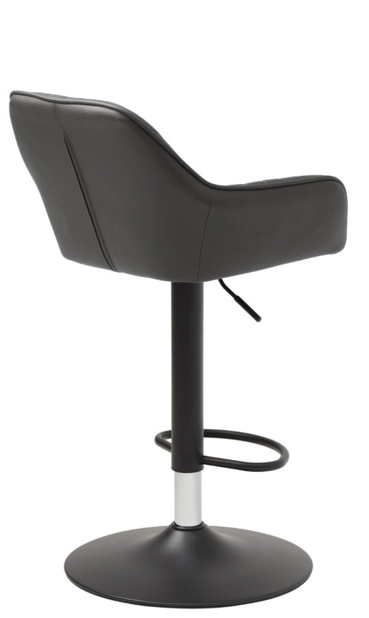 Brooks Barhocker mit Rückenlehne, Armlehnen, Fußstütze und Gasdruckfeder – dunkelgraues PU und schwarzes Metall