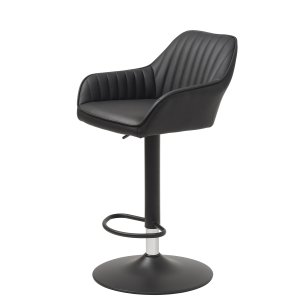 Brooks barstol, med ryggstöd, armstöd, fotstöd och gaslyft - svart PU och svart metall