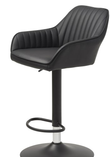 Brooks Barhocker, mit Rückenlehne, Armlehnen, Fußstütze und Gasdruckfeder – schwarzes PU und schwarzes Metall