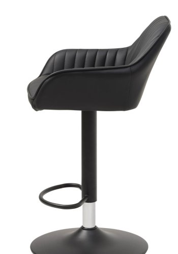 Brooks Barhocker, mit Rückenlehne, Armlehnen, Fußstütze und Gasdruckfeder – schwarzes PU und schwarzes Metall