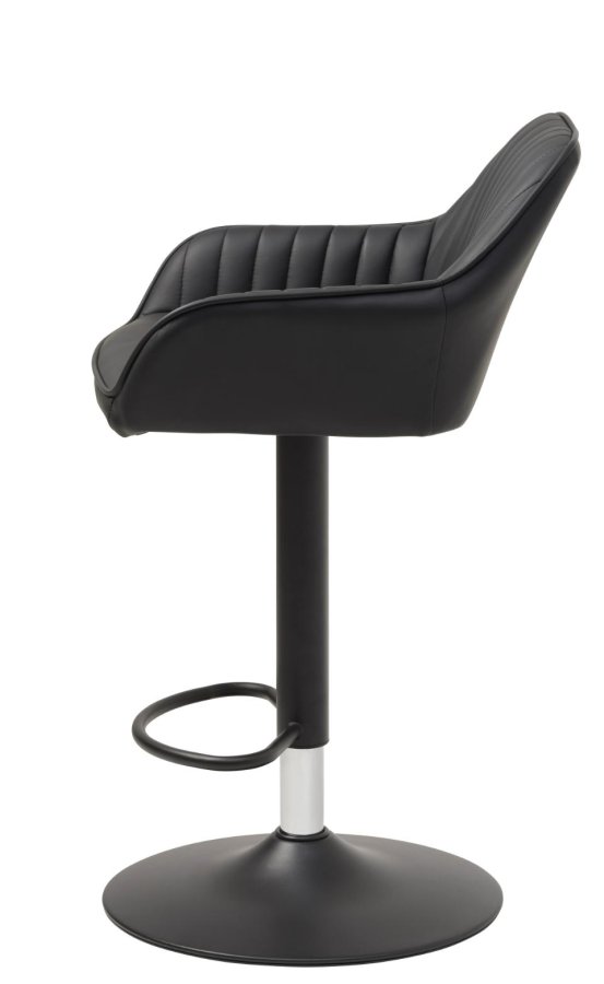 Brooks Barhocker, mit Rückenlehne, Armlehnen, Fußstütze und Gasdruckfeder – schwarzes PU und schwarzes Metall
