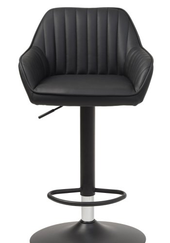 Brooks Barhocker, mit Rückenlehne, Armlehnen, Fußstütze und Gasdruckfeder – schwarzes PU und schwarzes Metall