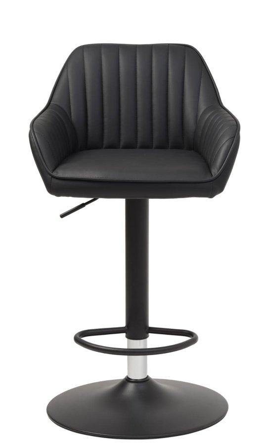 Brooks Barhocker, mit Rückenlehne, Armlehnen, Fußstütze und Gasdruckfeder – schwarzes PU und schwarzes Metall