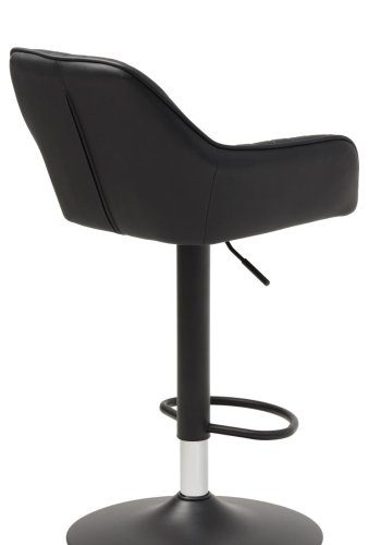Brooks Barhocker, mit Rückenlehne, Armlehnen, Fußstütze und Gasdruckfeder – schwarzes PU und schwarzes Metall