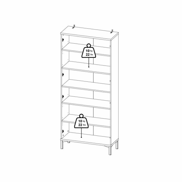Roma porcel�nsskab med 2 l�ger, hvid, 88,7 x 36,25 x 202,8 cm