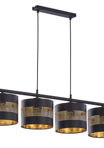 TK Tago taklampe, m. 4 skjermer - svart stoff og sort metall