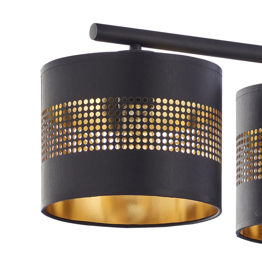 TK Tago taklampe, m. 4 skjermer - svart stoff og sort metall