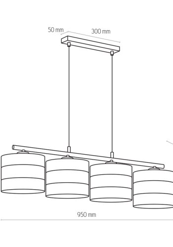 TK Tago taklampe, m. 4 skjermer - svart stoff og sort metall