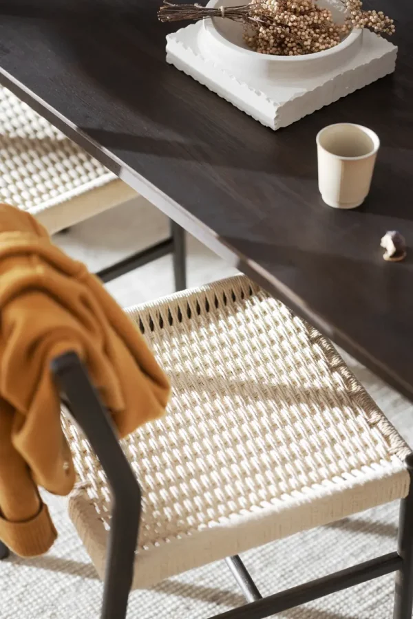 ROWICO Harlan spisestuestol - lys beige papirsnor og brun eik