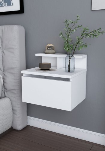 FUNZI LIVING Alice vegghengt nattbord, m. oppbevaring - hvit melamin (39,8x31,9)