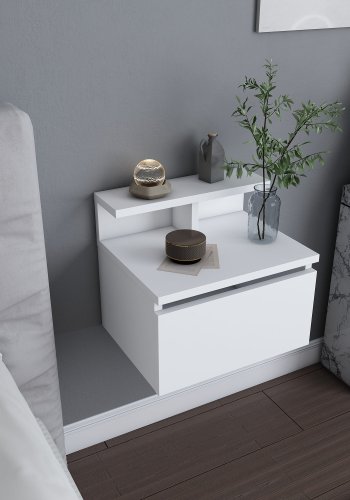 FUNZI LIVING Alice vegghengt nattbord, m. oppbevaring - hvit melamin (39,8x31,9)