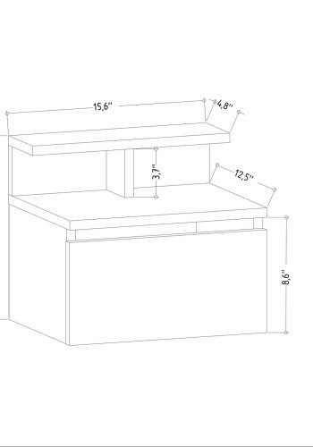FUNZI LIVING Alice vegghengt nattbord, m. oppbevaring - eik melamin (39,8x31,9)
