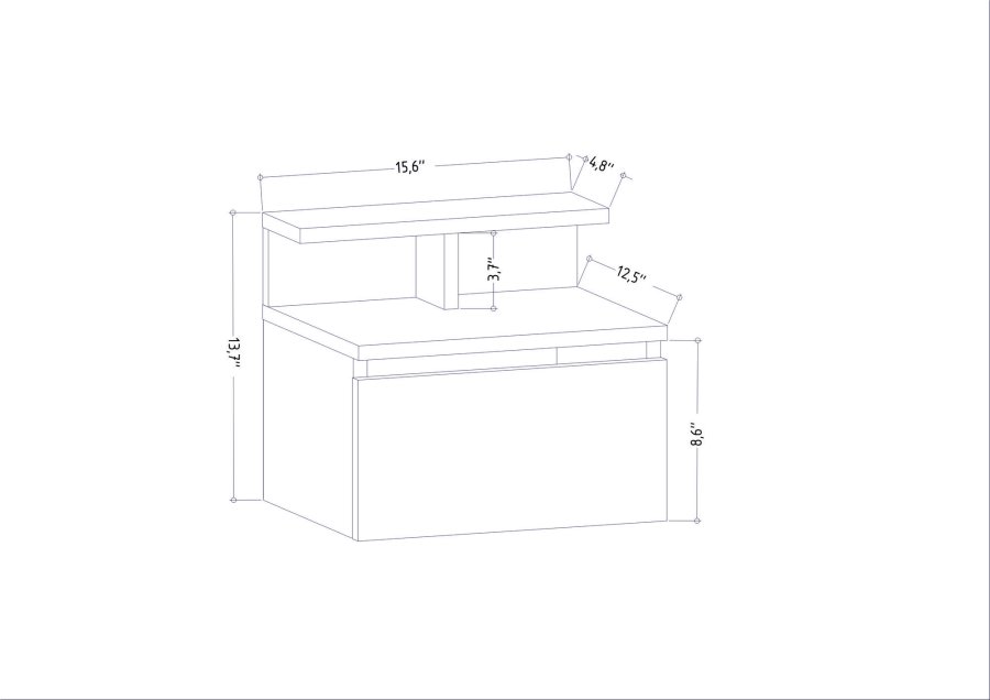 FUNZI LIVING Alice vegghengt nattbord, m. oppbevaring - eik melamin (39,8x31,9)