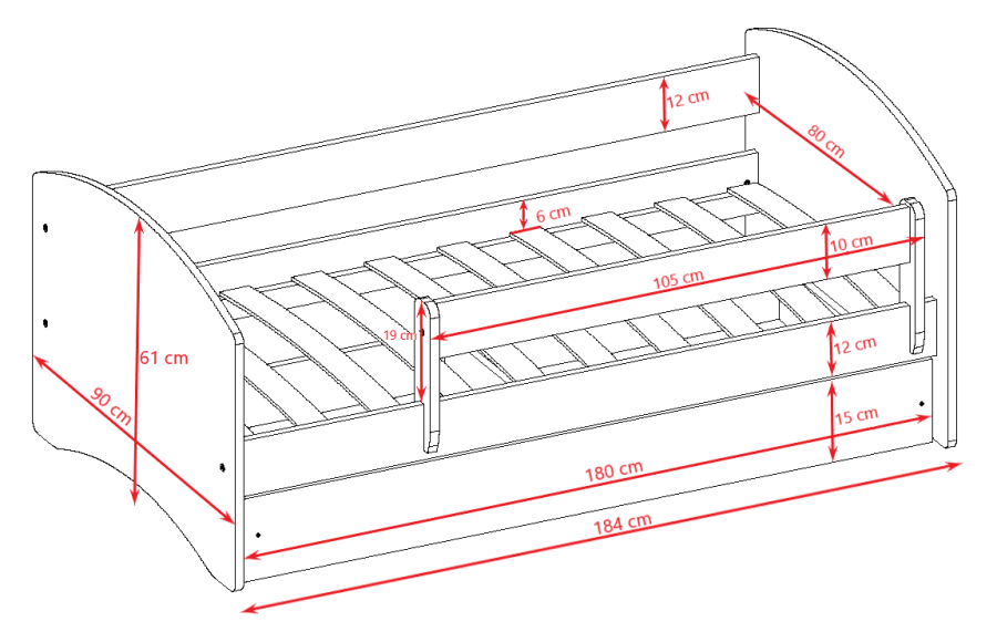Babydreams juniorseng m bamse/sommerfugle, m. madras, sengehest, skuffe - hvid/grn laminat (180x80)