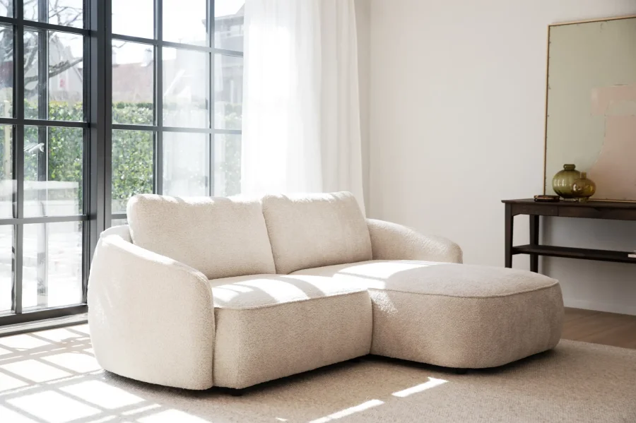 ROWICO Norris soffa 3-sits sch�slong R ljusbeige tyg Anna #2 (c3)