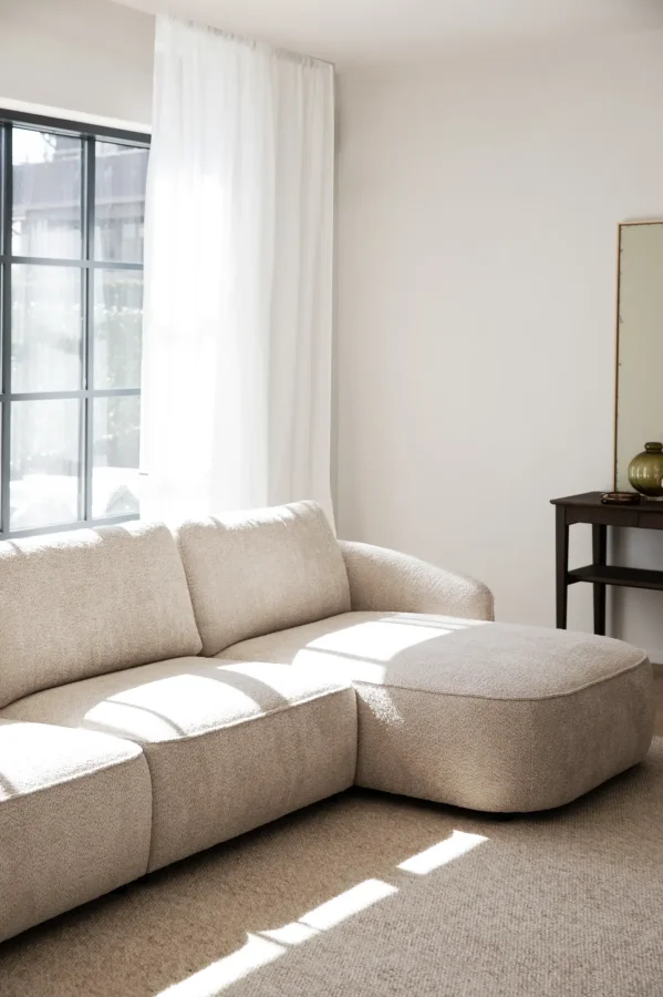 ROWICO Norris soffa 4-sits sch�slong R ljusbeige tyg Anna #2 (c3)