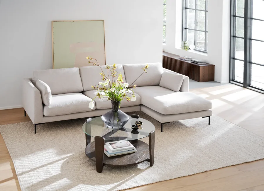 ROWICO Corwin soffa 3,5 sits sch�slong R ljusbeige tyg Rita #1 (c2)