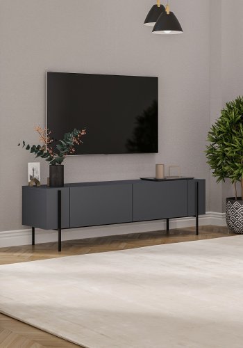 NORDVÄRK Herman TV-bord, m. 2 lger - antracit melamin (160x31,4)
