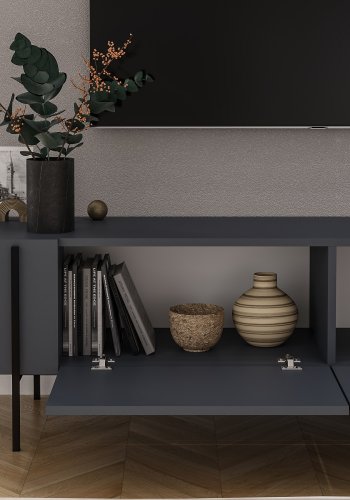 NORDVÄRK Herman TV-bord, m. 2 lger - antracit melamin (160x31,4)