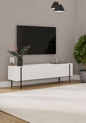NORDVÄRK Herman TV-bord, m. 2 lger - hvid melamin (160x31,4)