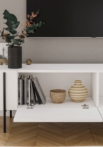 NORDVÄRK Herman TV-bord, m. 2 lger - hvid melamin (160x31,4)