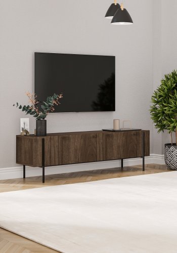 NORDVÄRK Herman TV-bord, m. 2 lger - valnd melamin (160x31,4)