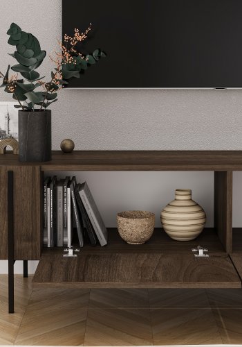 NORDVÄRK Herman TV-bord, m. 2 lger - valnd melamin (160x31,4)