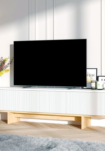 NORDVÄRK Hege TV-bord, m. 3 lger - hvid melamin og Sapphire Oak (180x30)