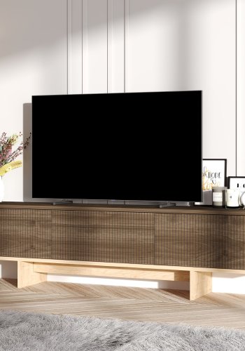 NORDVÄRK Hege TV-bord, m. 3 lger - valnd melamin og Sapphire Oak (180x30)