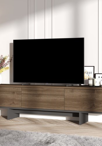 NORDVÄRK Hege TV-bord, m. 3 lger - valnd melamin og sort (180x30)