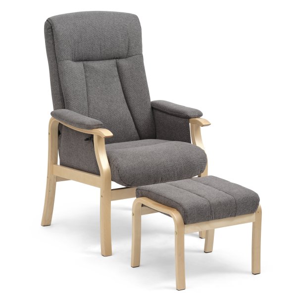 Oxford recliner lnestol, inkl. fodskammel - antracitgr polyester stof og natur tr