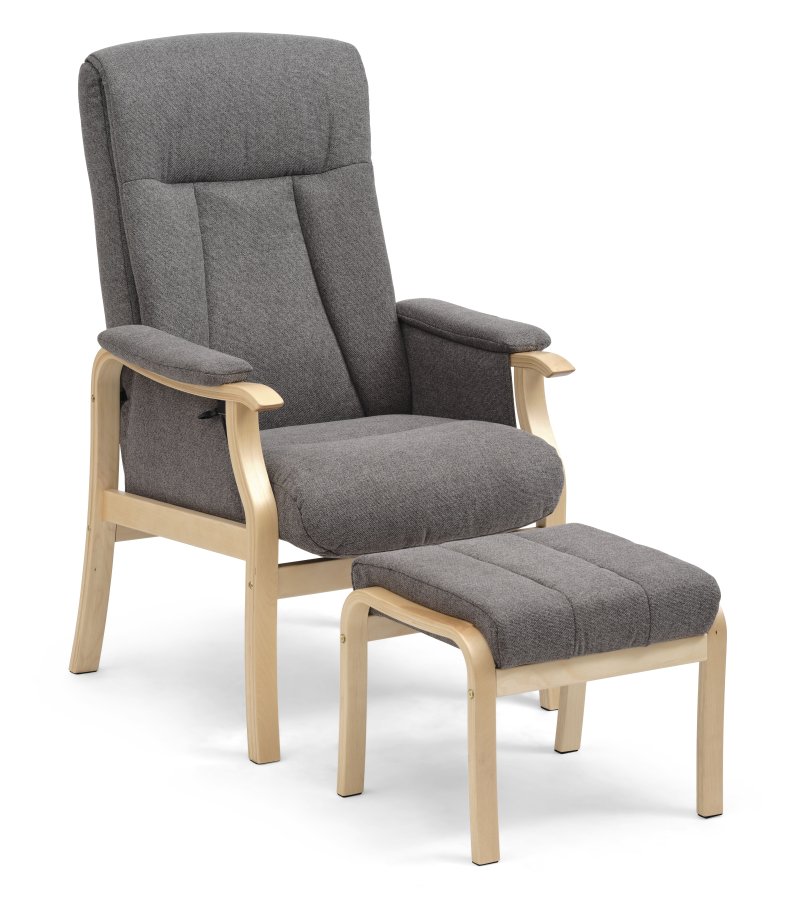 Oxford recliner lnestol, inkl. fodskammel - antracitgr polyester stof og natur tr