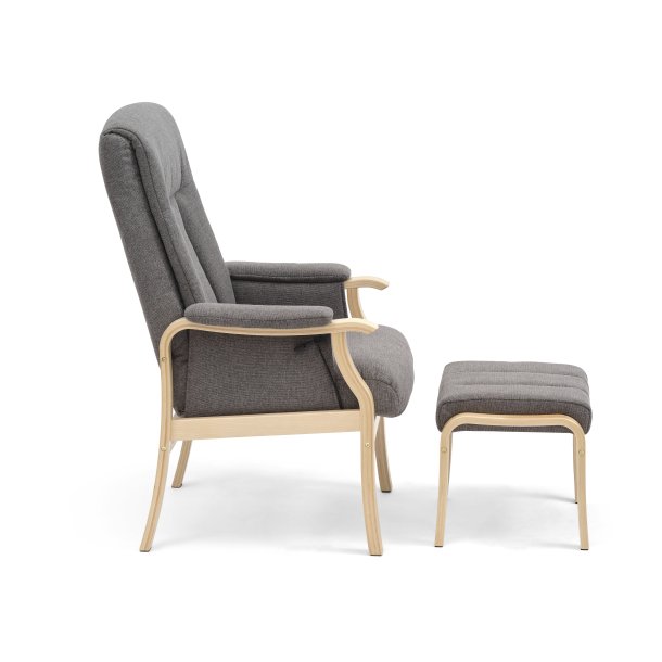 Oxford recliner lnestol, inkl. fodskammel - antracitgr polyester stof og natur tr