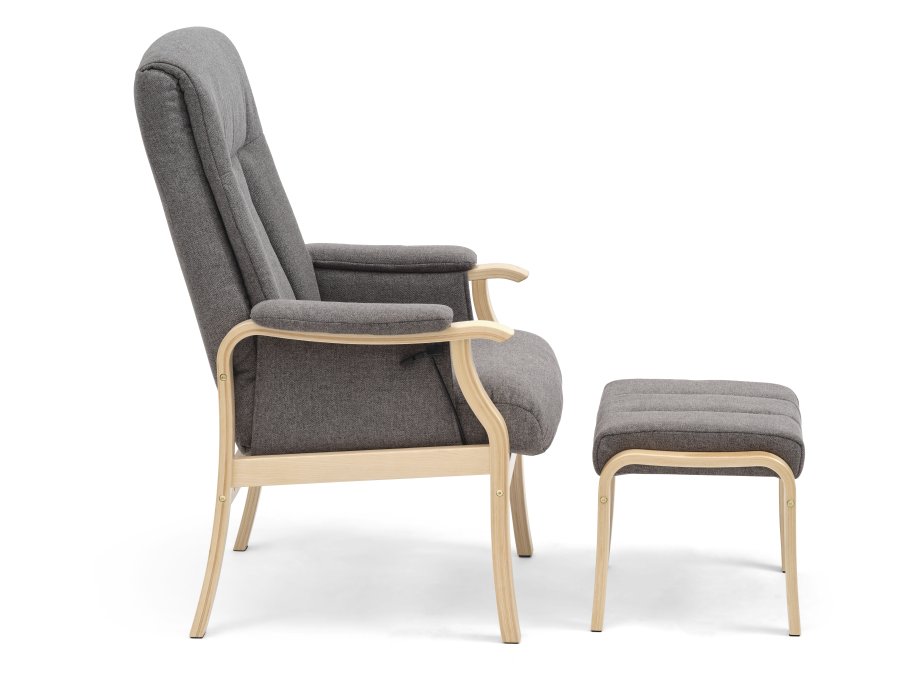 Oxford recliner lnestol, inkl. fodskammel - antracitgr polyester stof og natur tr